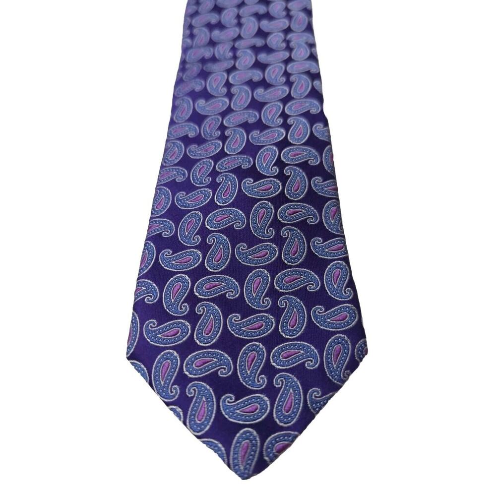 Ted Baker London Men's Paisley Necktie Pink Purple 100% Italian Silk 59" X 3" - Picture 2 of 4